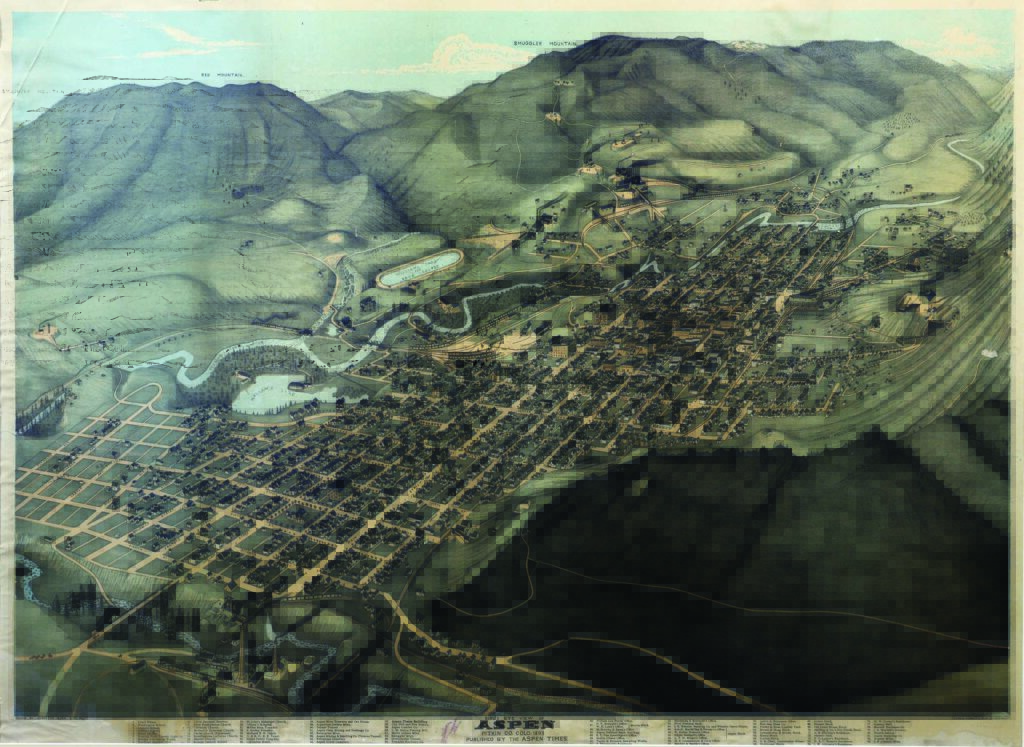 1893 Birds Eye View map of the Town of Aspen
