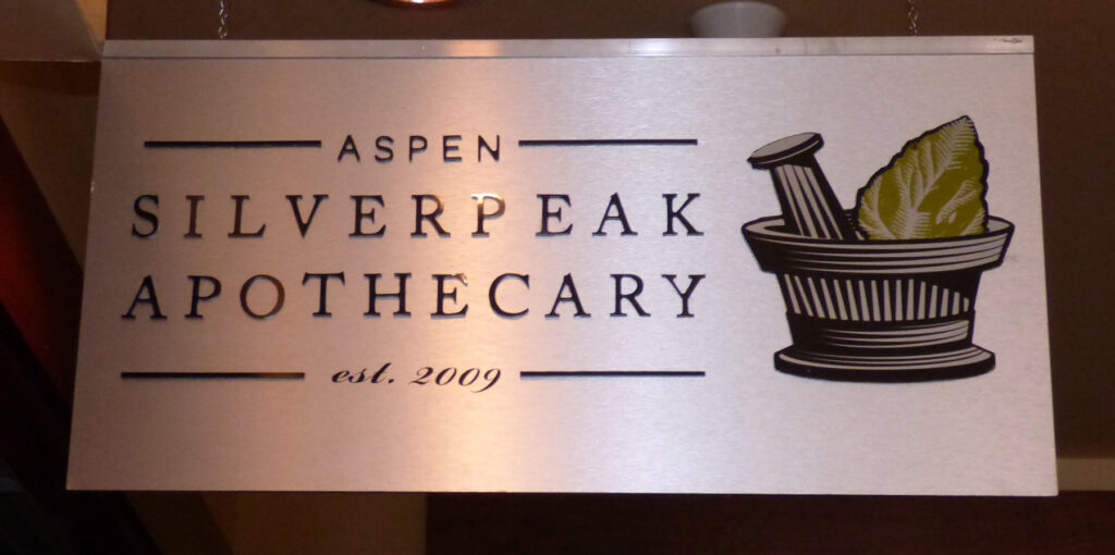 One digital image taken on the first day that the Silverpeak Apothecary in Aspen sold recreational marijuana, March 5, 2014. The image shows the sign for the Aspen Silverpeak Apothecary. (drugs)